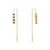 Cercei lungi de argint placat cu aur galben cu lantisor si pietre colorate Moon&Stars DiAmanti AE22797Y-MIX-AS